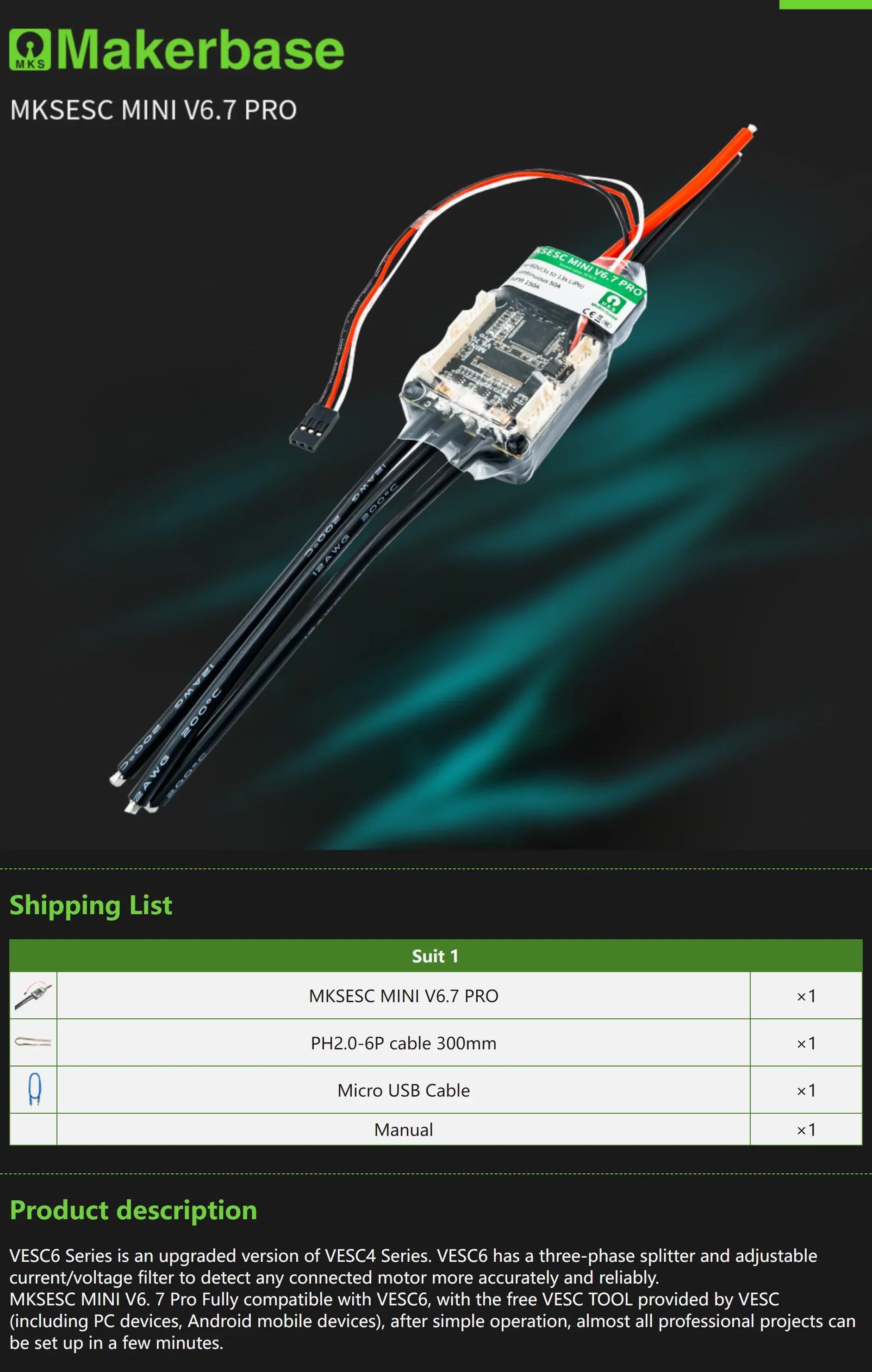 VESC : Makerbase Mini 6.7 Top Performing Controller for EVs!
