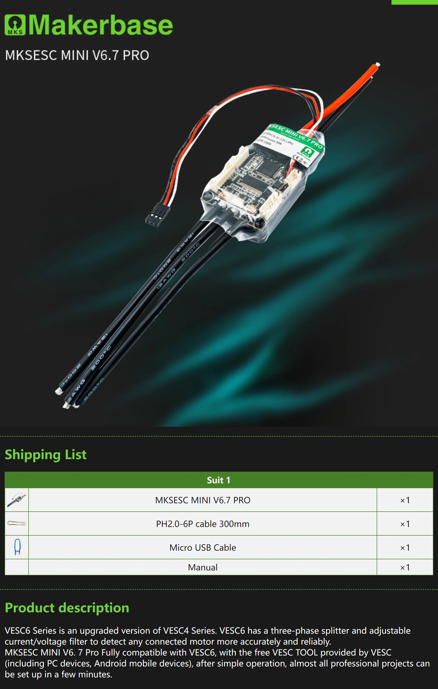 Makerbase VESC MINI 6.7 Based on VESC 6.6